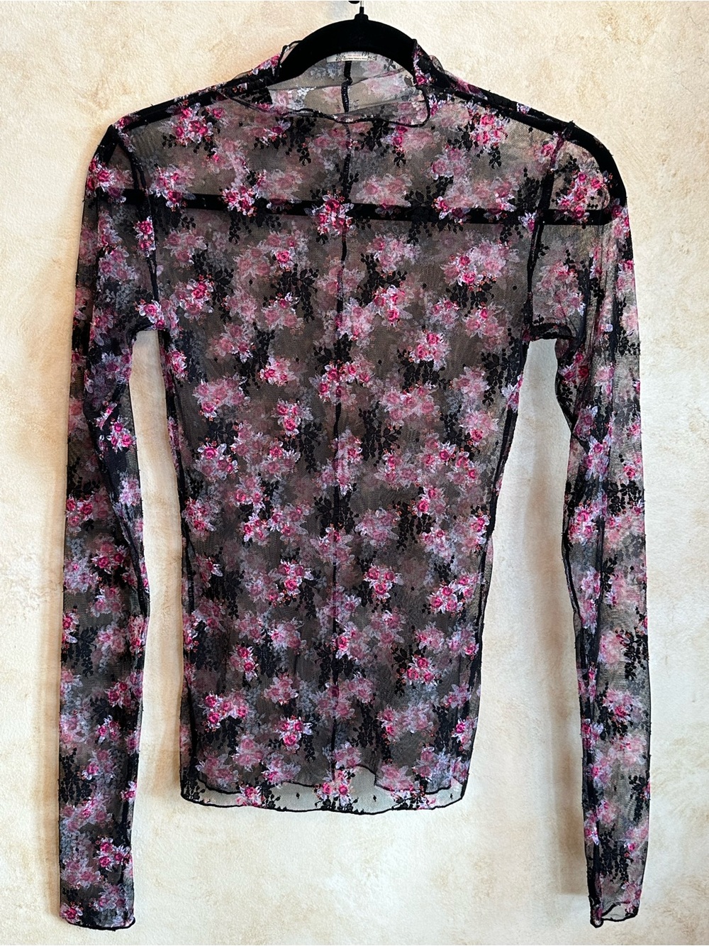 Free People Lady Lux Printed Layering Top in Black Combo Sheer Accent Feminine